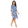 Adults-Women Blue And White Floral Printed A-line Dress