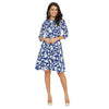 Adults-Women Blue And White Floral Printed A-line Dress