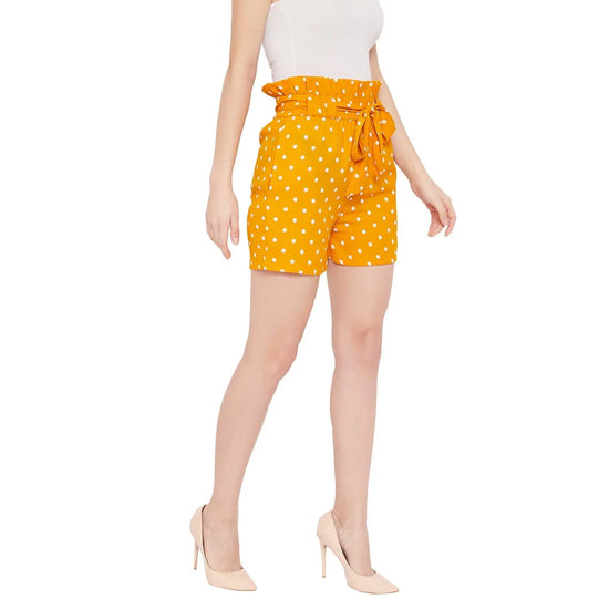 Adults-Women Mustard Printed Loose Fit Regular Shorts