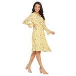 Adults-Women Lemon Floral Print Smocked A-line Dress