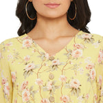 Adults-Women Lemon Floral Print Smocked A-line Dress