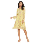 Adults-Women Lemon Floral Print Smocked A-line Dress