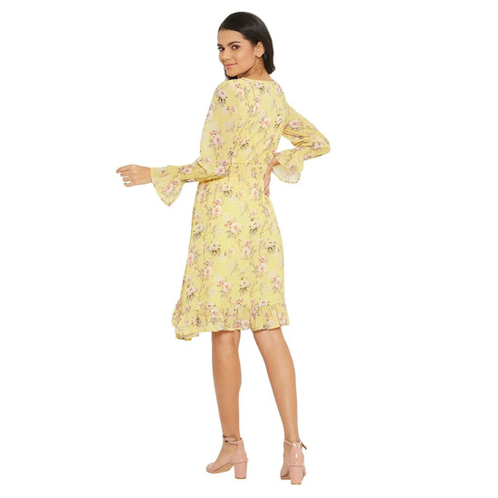 Adults-Women Lemon Floral Print Smocked A-line Dress