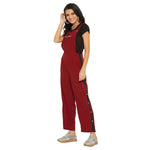 Adults-Women Solid Maroon Dungarees With Side Stripes