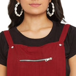 Adults-Women Solid Maroon Dungarees With Side Stripes