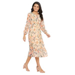 Adults-Women's Peach Printed Dress With Elasticated Waist