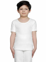 Thermals Unisex Top Round Neck Half Sleeves Solid White