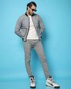 Campus Sutra Mens Grey Solid Bomber Jacket Regular Fit For Casual Wear | Low-Cut Standing Collar | Puffer | Trendy Jacket Crafted With Comfort Fit & High Performance For Everyday Wear