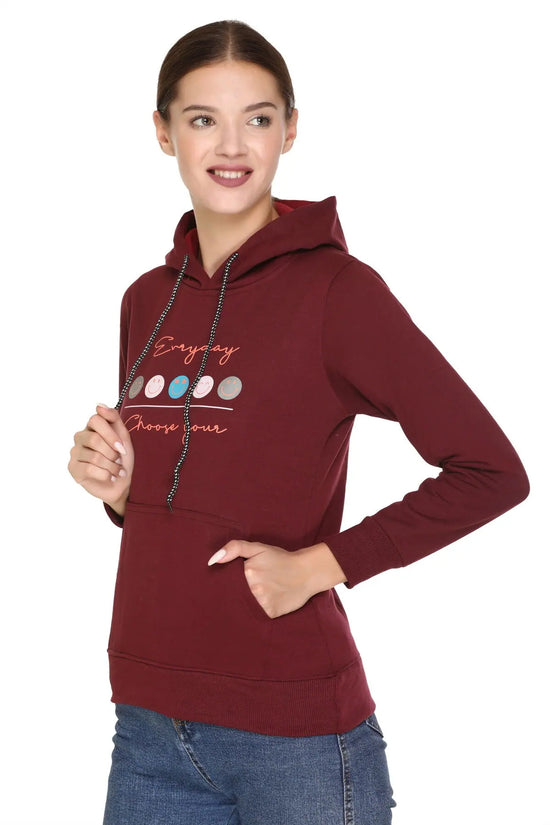 White Moon Hoodie Printed Casual/Sports Sweatshirt for women (Maroon)