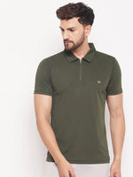 White Moon Men Dry fit Sports Gym Polo T shirt- (Olive)