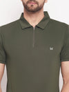 White Moon Men Dry fit Sports Gym Polo T shirt- (Olive)