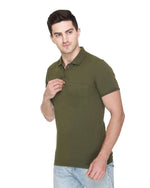 White Moon Cotton Solid Regular Fit Polo Tshirt Men Olive 1 Pc