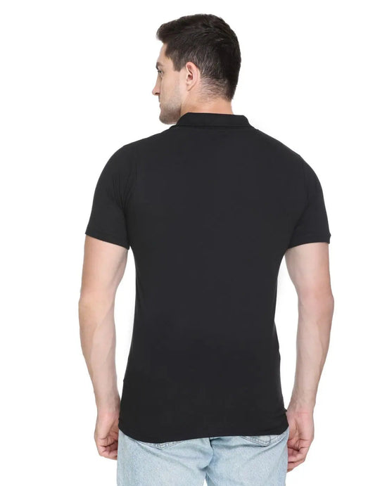 White Moon Cotton Solid Regular Fit Polo Tshirt Men Black 1 Pc