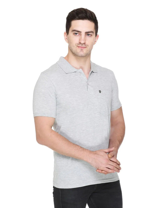 White Moon Cotton Solid Regular Fit Polo Tshirt Men Grey 1 Pc