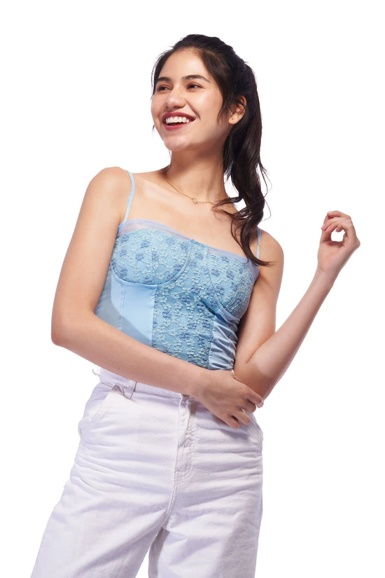 IZF Blue Floral Lace Corset Top