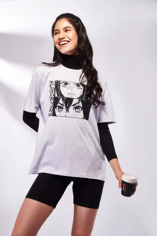 IZF Grey Anime Graphic Oversized T-shirt