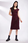 IZF Maroon Short Sleeve Midi Dress with side slits