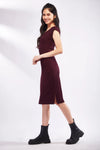 IZF Maroon Short Sleeve Midi Dress with side slits