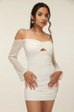 IZF Halter Cut out Dress in Mesh Sleeve