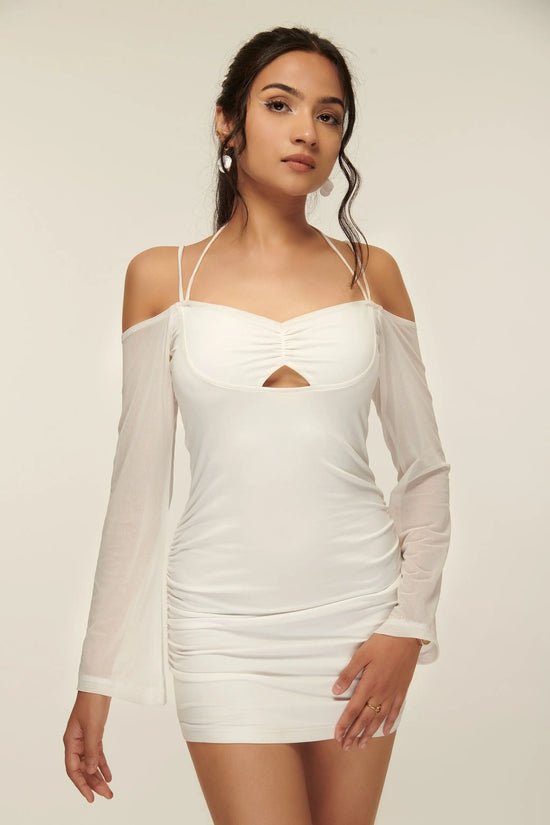 IZF Halter Cut out Dress in Mesh Sleeve