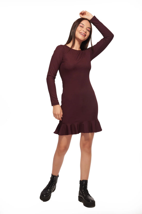 IZF Maroon Ruffle Bottom Straight Dress