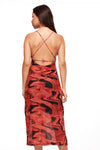 IZF Red Printed Mesh layered midi dress