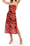 IZF Red Printed Mesh layered midi dress