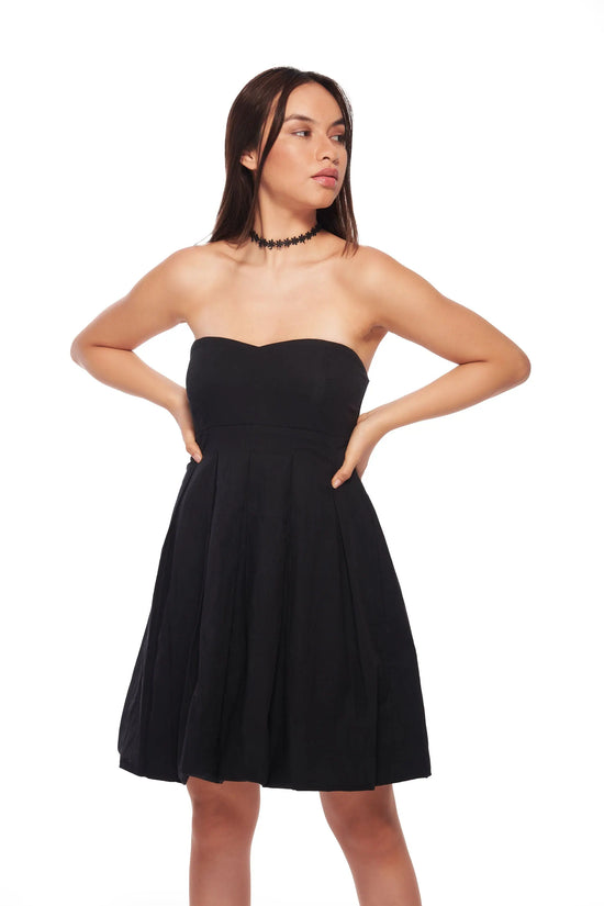 IZF Black Balloon hem off-shouldered dress