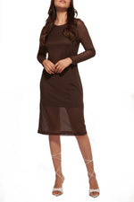 IZF Brown Mesh Layered Straight midi dress