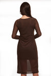 IZF Brown Mesh Layered Straight midi dress