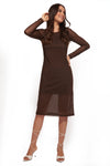 IZF Brown Mesh Layered Straight midi dress