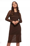 IZF Brown Mesh Layered Straight midi dress