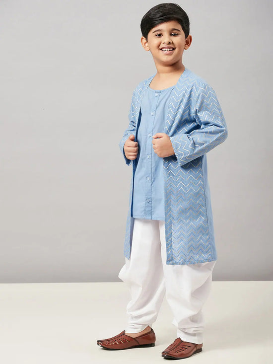 Boy's Soaking Solid Kurta set with Jacket Blue