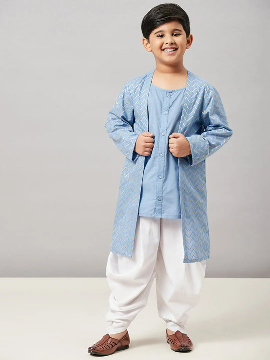 Boy's Soaking Solid Kurta set with Jacket Blue