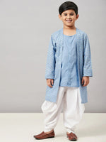 Boy's Soaking Solid Kurta set with Jacket Blue