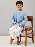 Boy's Soaking Solid Kurta set with Jacket Blue