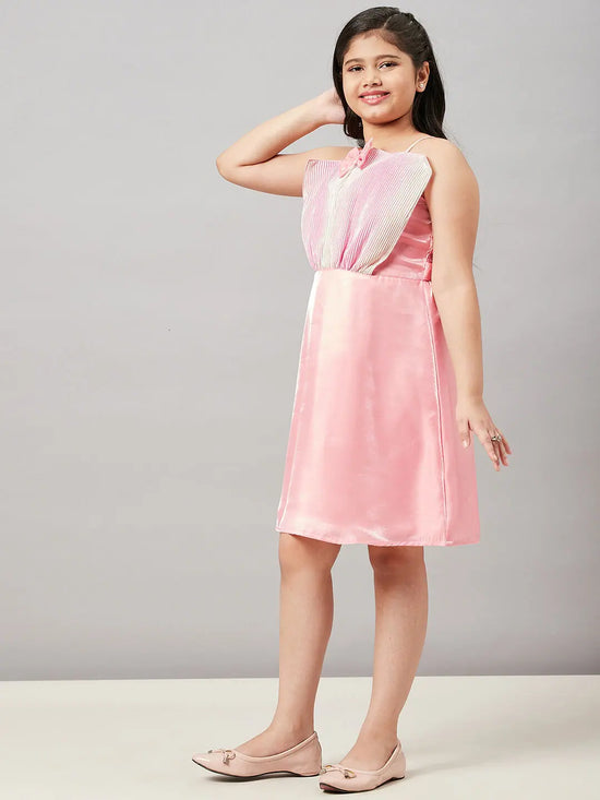 Girl's Appropriate Solid Dress Pink