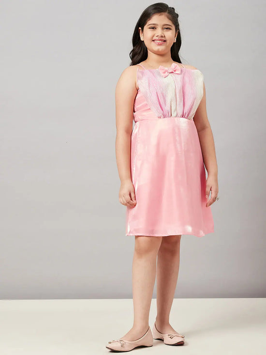 Girl's Appropriate Solid Dress Pink