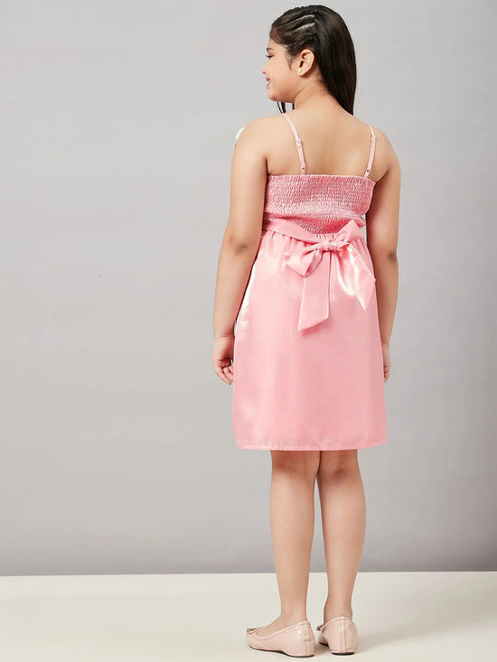 Girl's Appropriate Solid Dress Pink