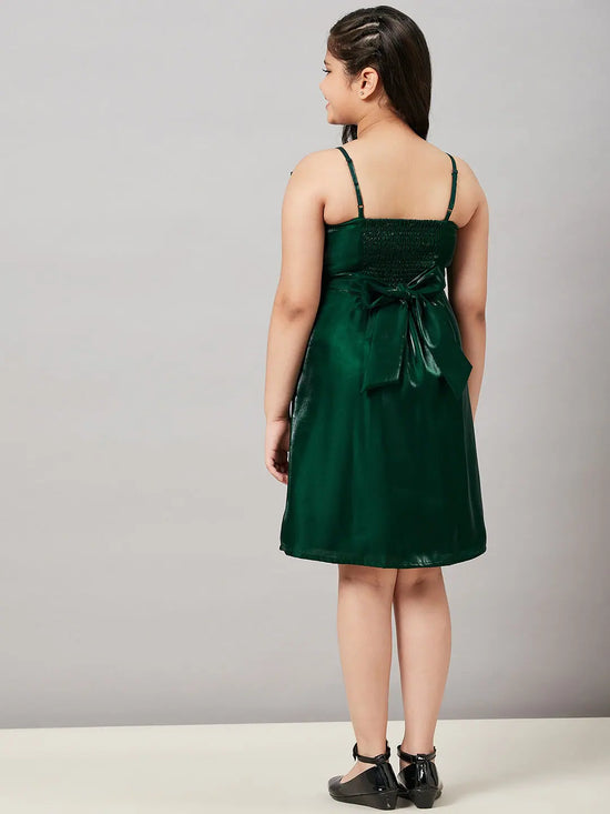 Girl's Raffle Solid Dress Green