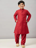 Boy's Protective Solid Kurta with Payjama Maroon