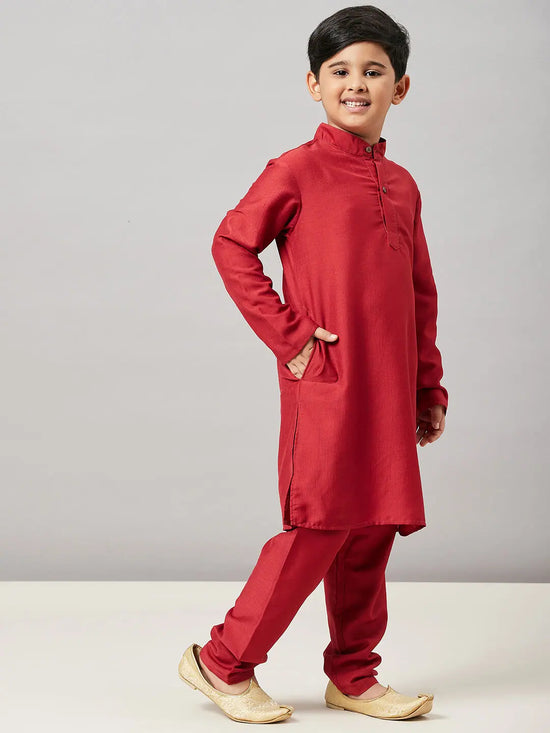 Boy's Protective Solid Kurta with Payjama Maroon