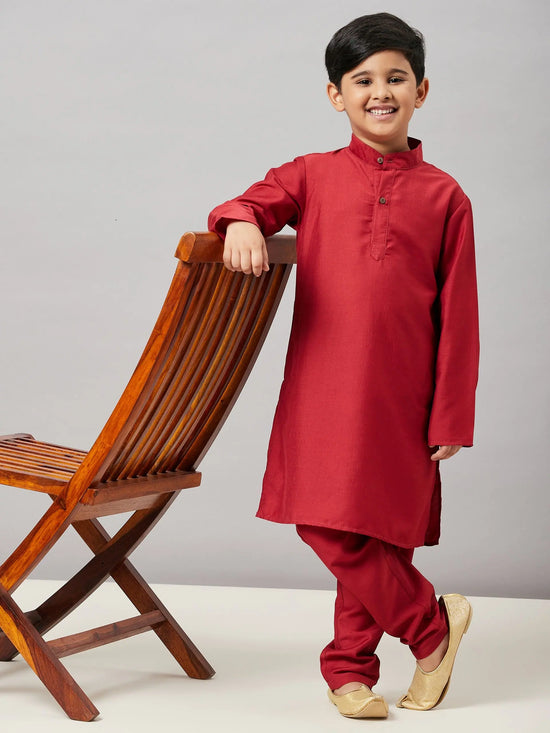 Boy's Protective Solid Kurta with Payjama Maroon