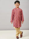 Boy's Significant Vogue Printed Kurta Set Red