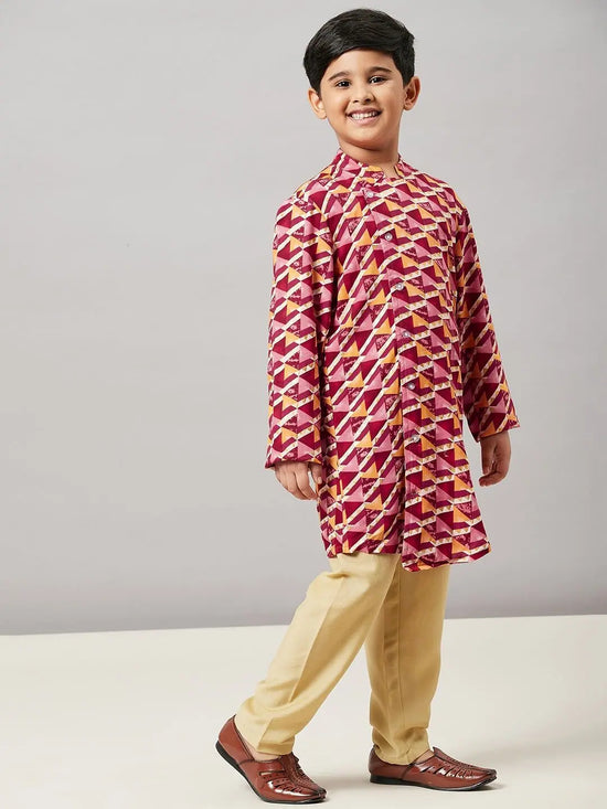 Boy's Significant Vogue Printed Kurta Set Red