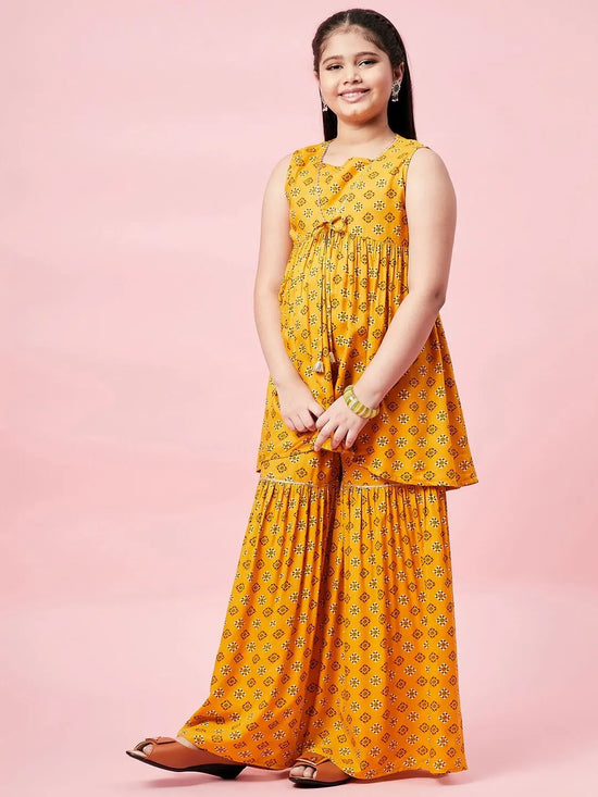 Girl's Technological Printed Kurti Set Mustard Yellow