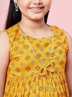 Girl's Technological Printed Kurti Set Mustard Yellow