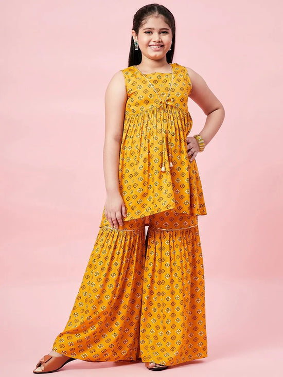 Girl's Technological Printed Kurti Set Mustard Yellow