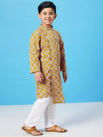 Boy's Sequential Printed Kurta Set Mustard Yellow