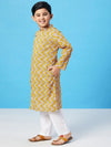 Boy's Sequential Printed Kurta Set Mustard Yellow